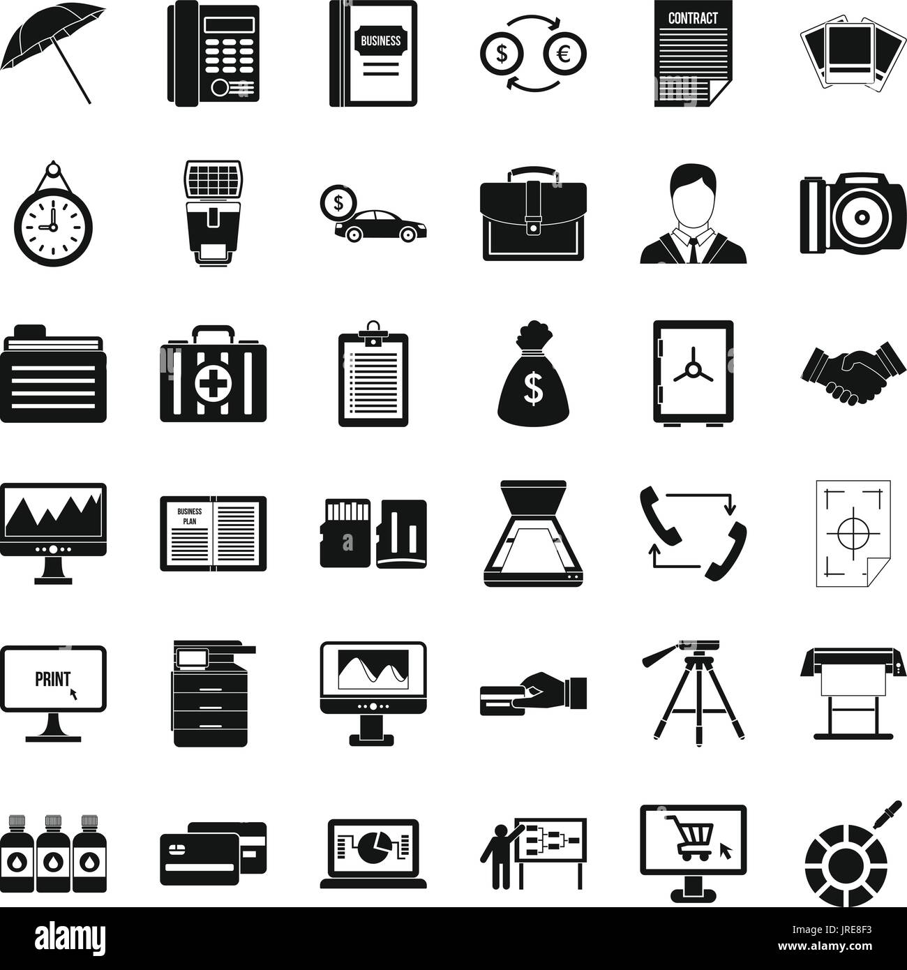 Dipartimento delle finanze set di icone, stile semplice Illustrazione Vettoriale