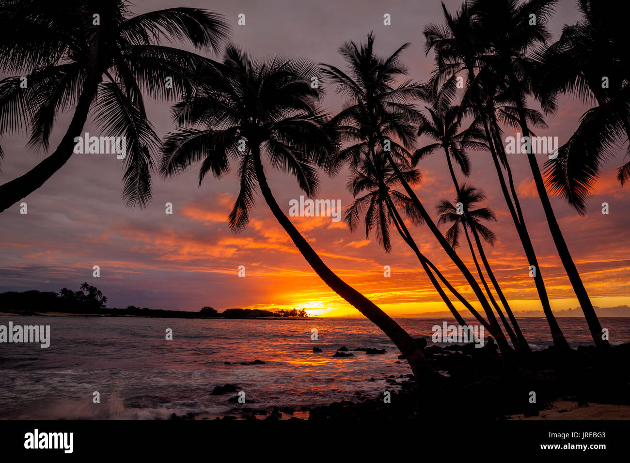 HI00462-00...Hawai'i - tramonto sull'Oceano Pacifico da Kekaha Kai State Park lungo la costa di Kona sull isola di Hawai'i. Foto Stock