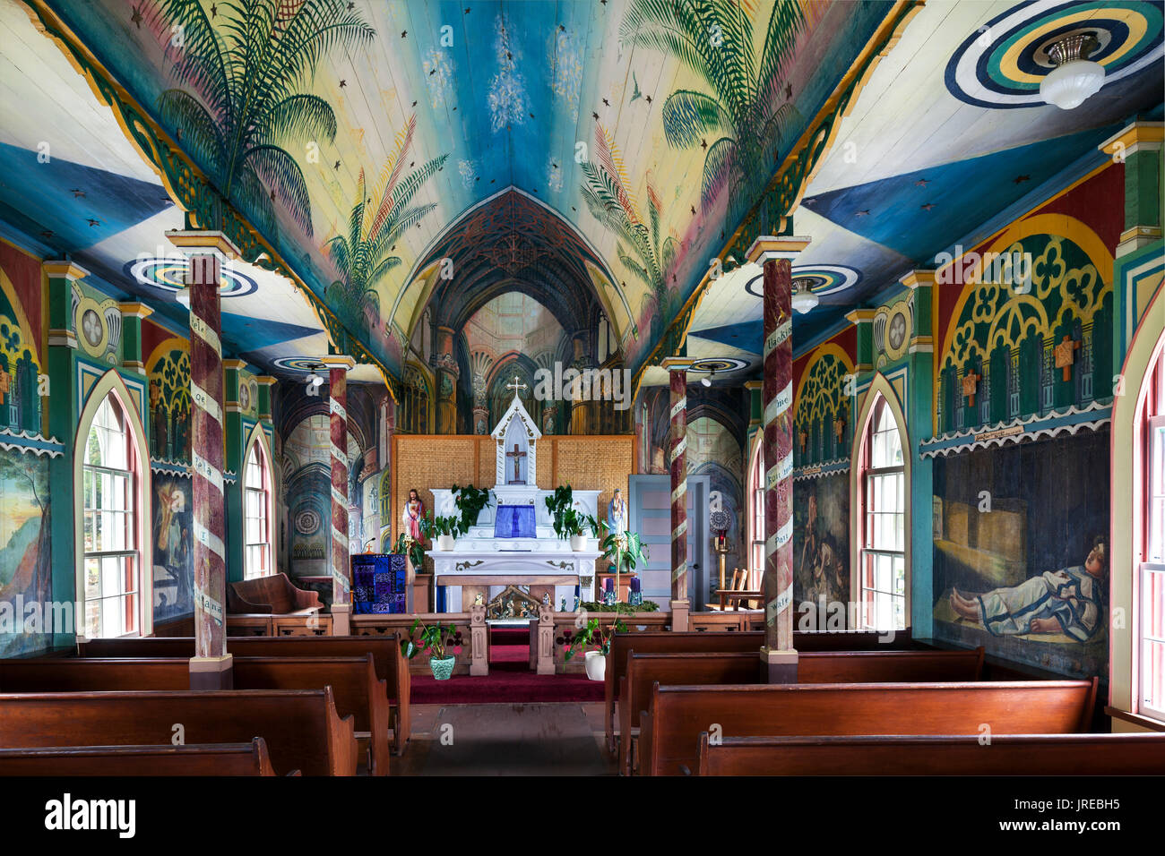 HI00464-00....Hawai'i - San Benedetto la Chiesa cattolico romana in Honaunau. Noto come il dipinto di chiesa. Il primo dipinto di chiesa in Hawai'i. Foto Stock