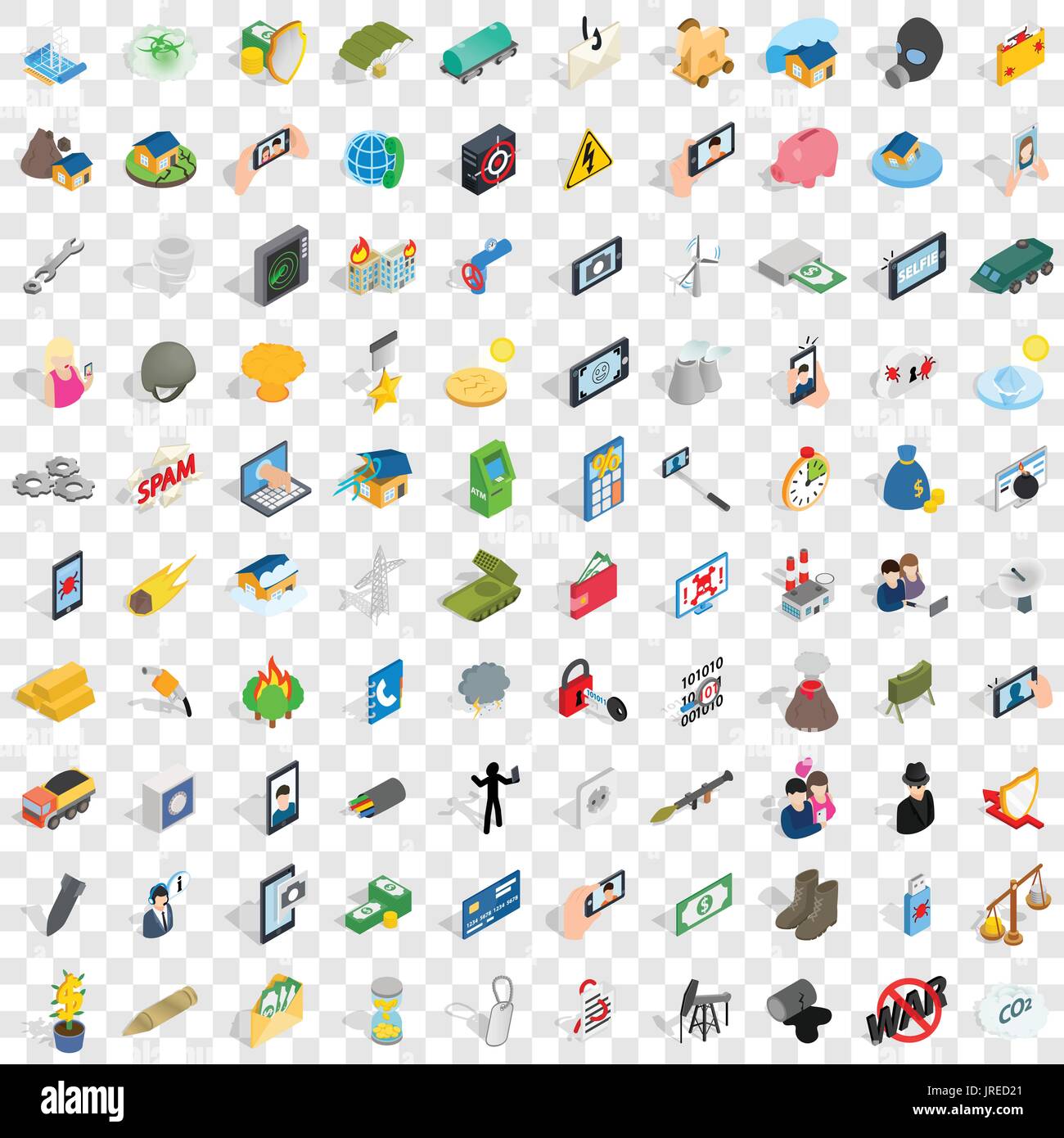 100 progressi set di icone isometrica 3d style Illustrazione Vettoriale