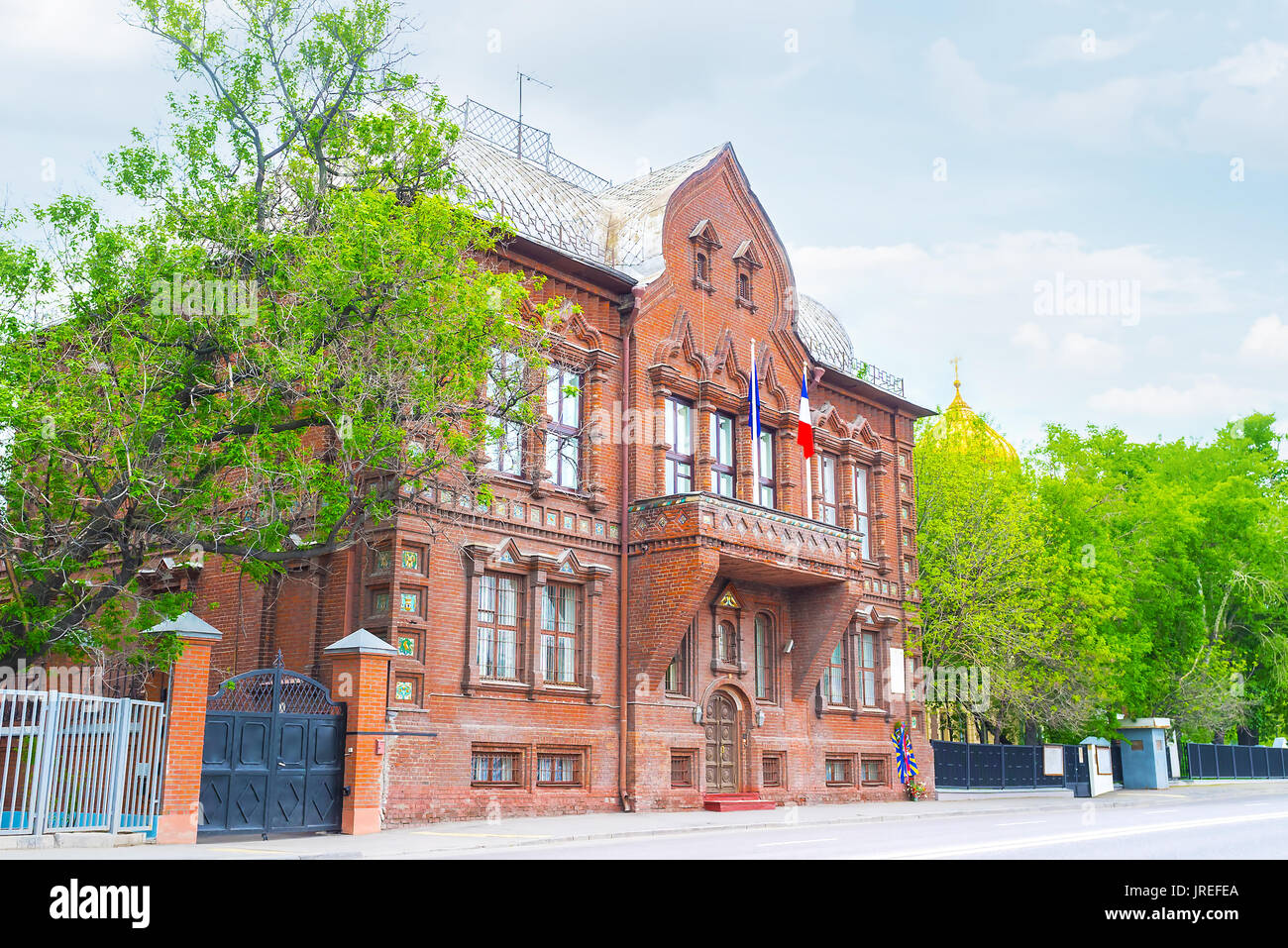 Il bel mattone Tsvetkov Mansion è una perla della vecchia russia architettura, è stato costruito in stile terem, Mosca, Russia Foto Stock