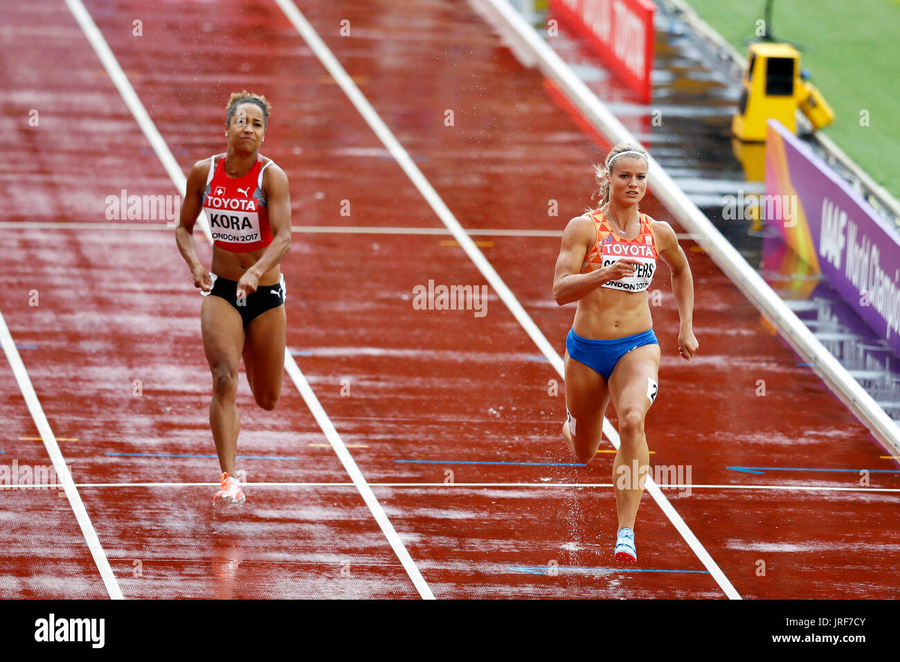 Londra, Regno Unito. 05-Ago-17. Dafne SCHIPPERS, Salomé kora, competere nel 100m donna 4 di calore al 2017, IAAF Campionati del Mondo, Queen Elizabeth Olympic Park, Stratford, Londra, Regno Unito. Credito: Simon Balson/Alamy Live News Foto Stock