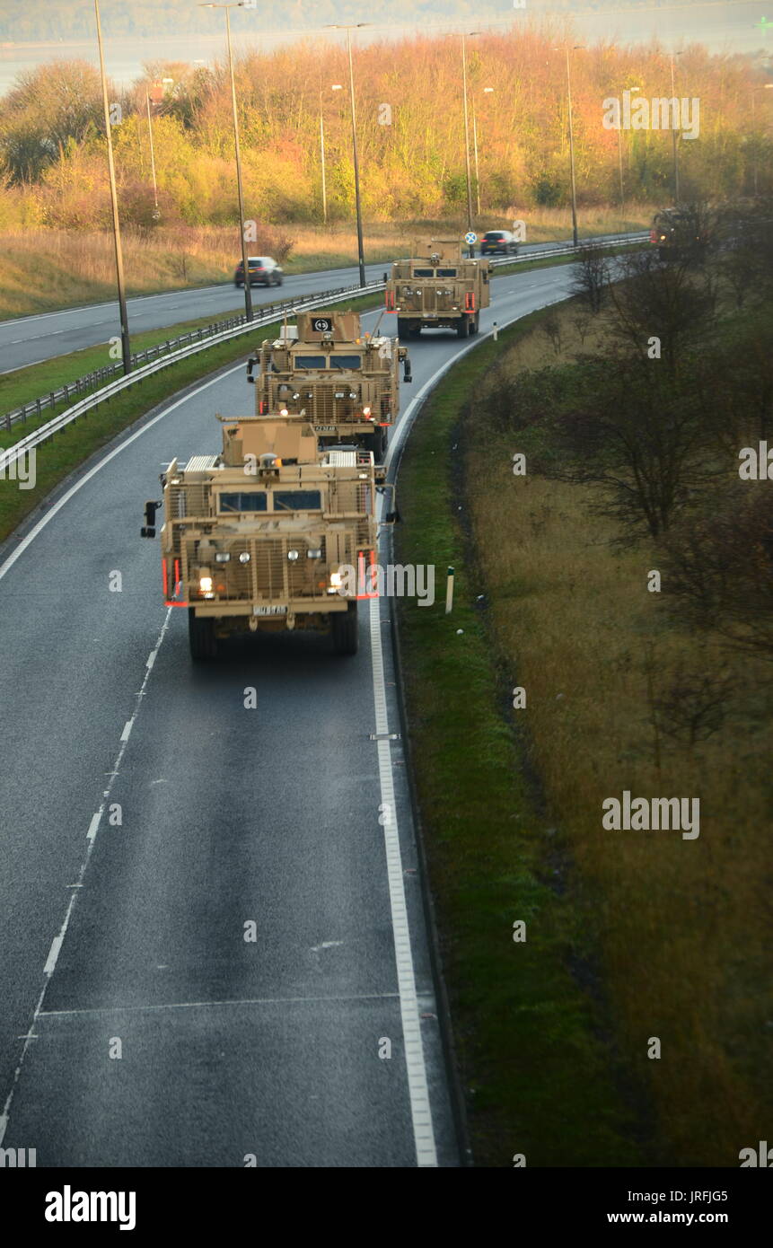 Esercito britannico in movimento, forze NATO dispiegate in Polonia, guerra Ucraina conflitto, invasione russa o Ucraina, WW3 Foto Stock