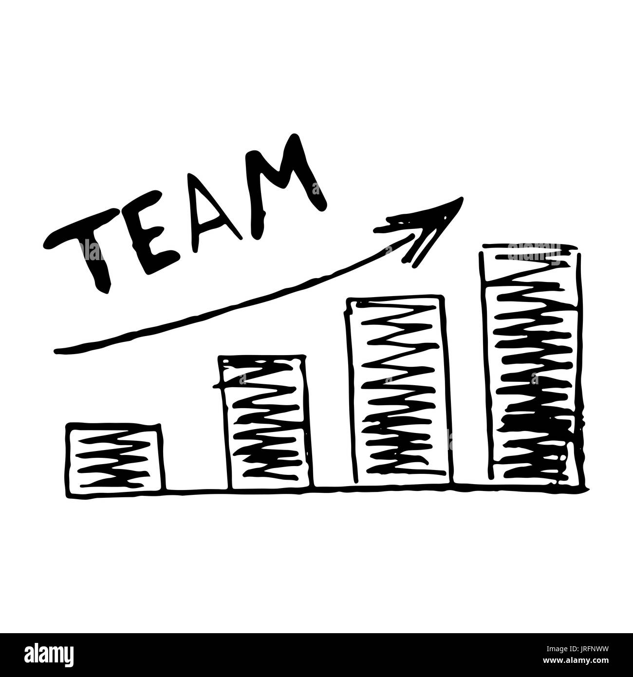 Lato grafico disegnato lo sviluppo grafico vettoriale del team. Team building il processo di sviluppo, il piano di sviluppo del concetto di lavoro di squadra illustrazione Foto Stock