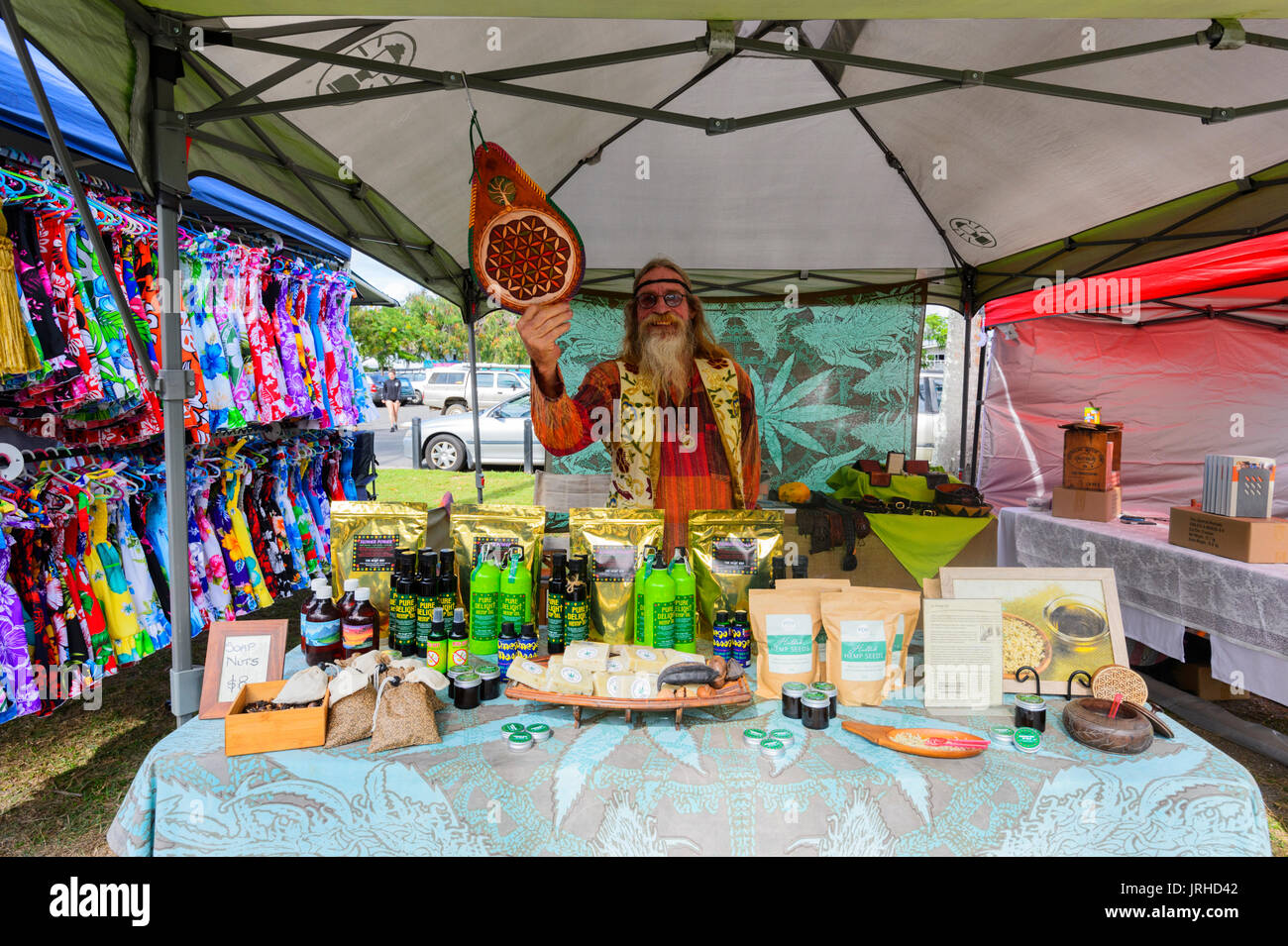 Mercato hippy stallo a la domenica i mercati, Port Douglas, estremo Nord Queensland, FNQ, QLD, Australia Foto Stock