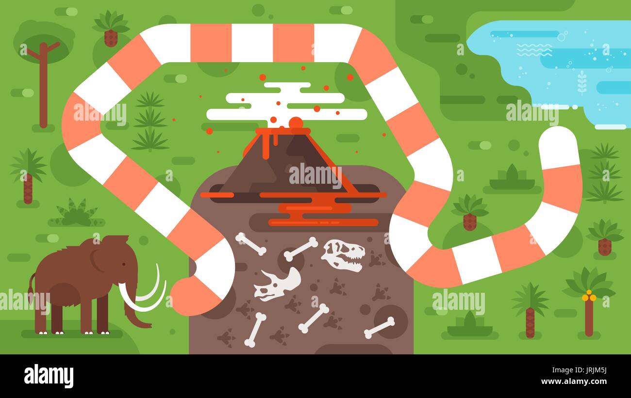 Vettore stile piatto illustrazione dei bambini gioco di bordo con i dinosauri modello. Per la stampa. Illustrazione Vettoriale