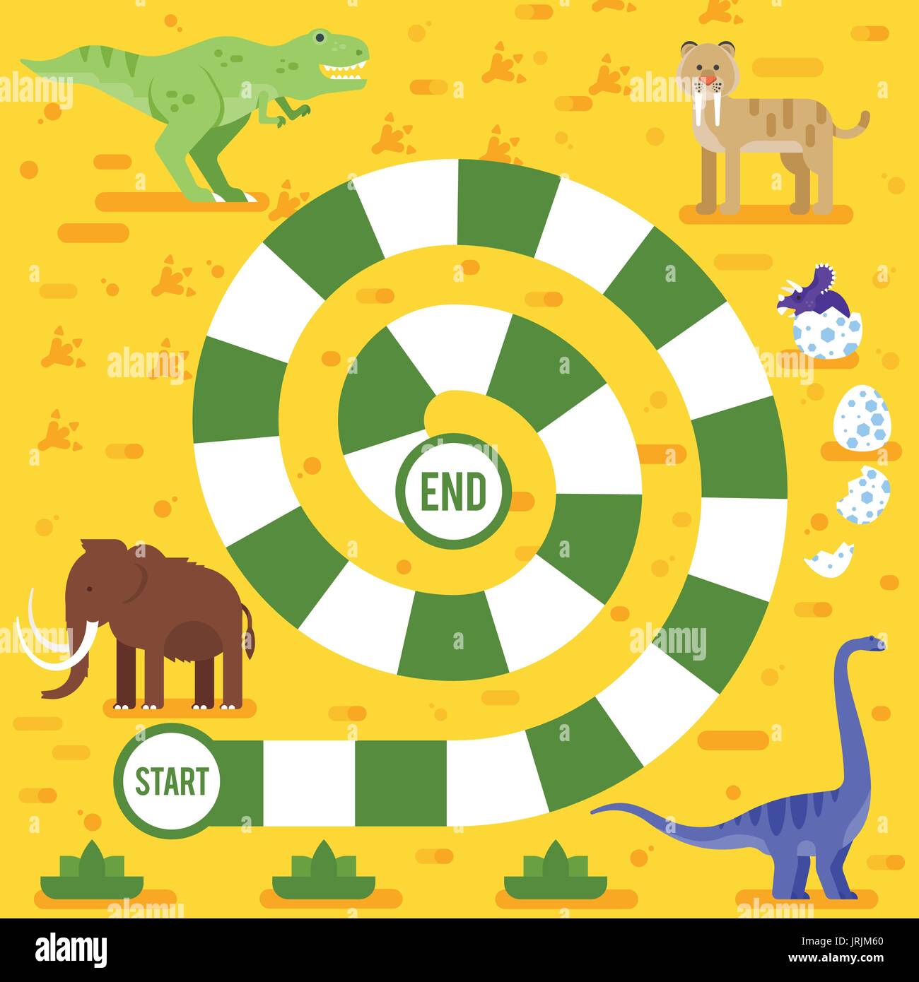 Vettore stile piatto illustrazione dei bambini gioco di bordo con i dinosauri modello. Per la stampa. Illustrazione Vettoriale