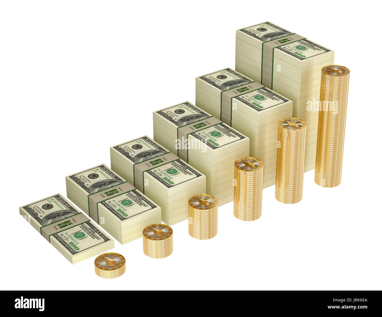Ethereum le monete e le banconote da un dollaro il grafico a barra - 3D Rendering Foto Stock