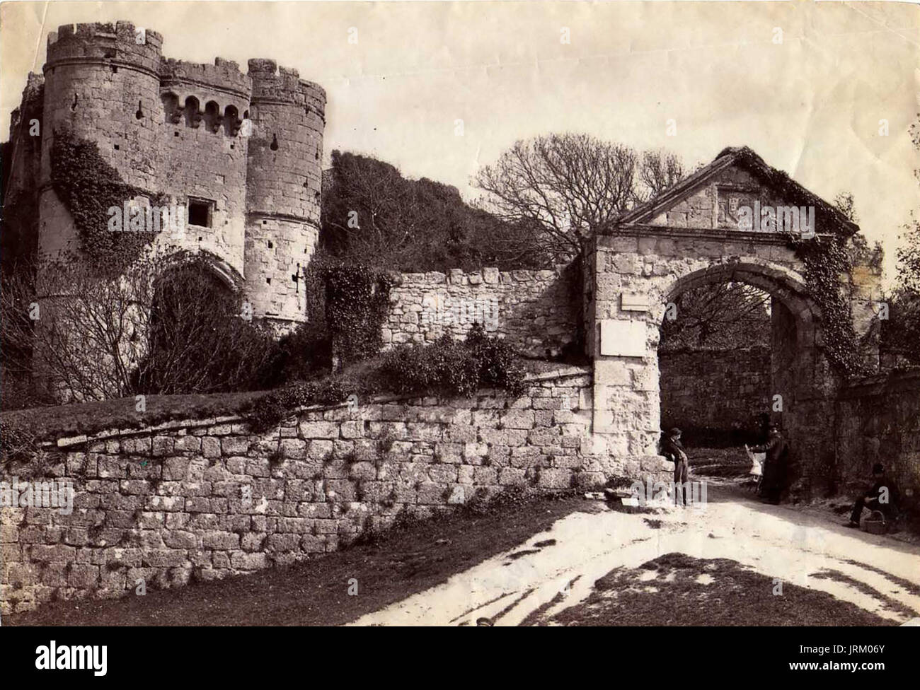 1890 albume vittoriano fotografia topografica del castello di Carisbrooke, Isle of Wight - Ingresso e Gatehouse Foto Stock