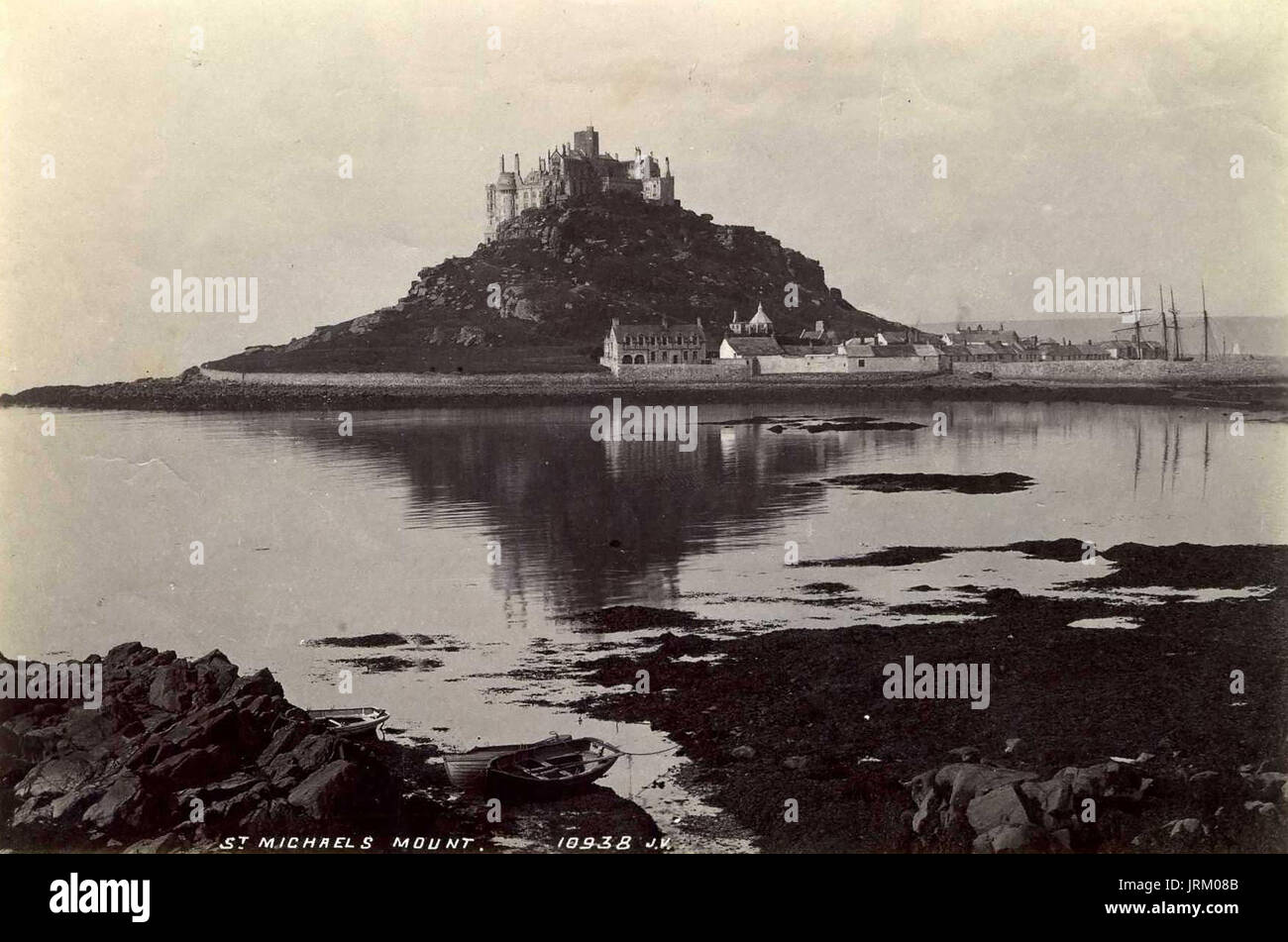 1892 albume fotografia di St Michael's Mount, Cornwall da James Valentine Foto Stock