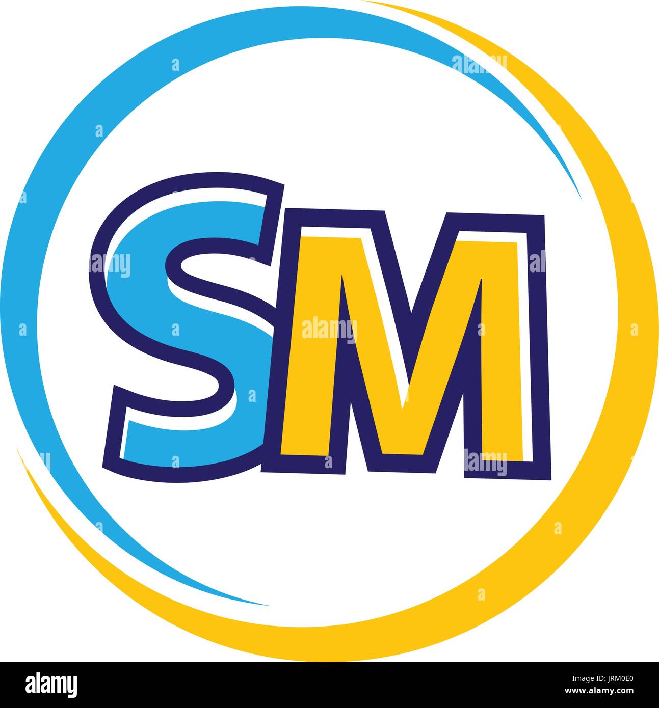 Giocoso lettera SM entro i contorni di cerchi, isolato su sfondo bianco Illustrazione Vettoriale