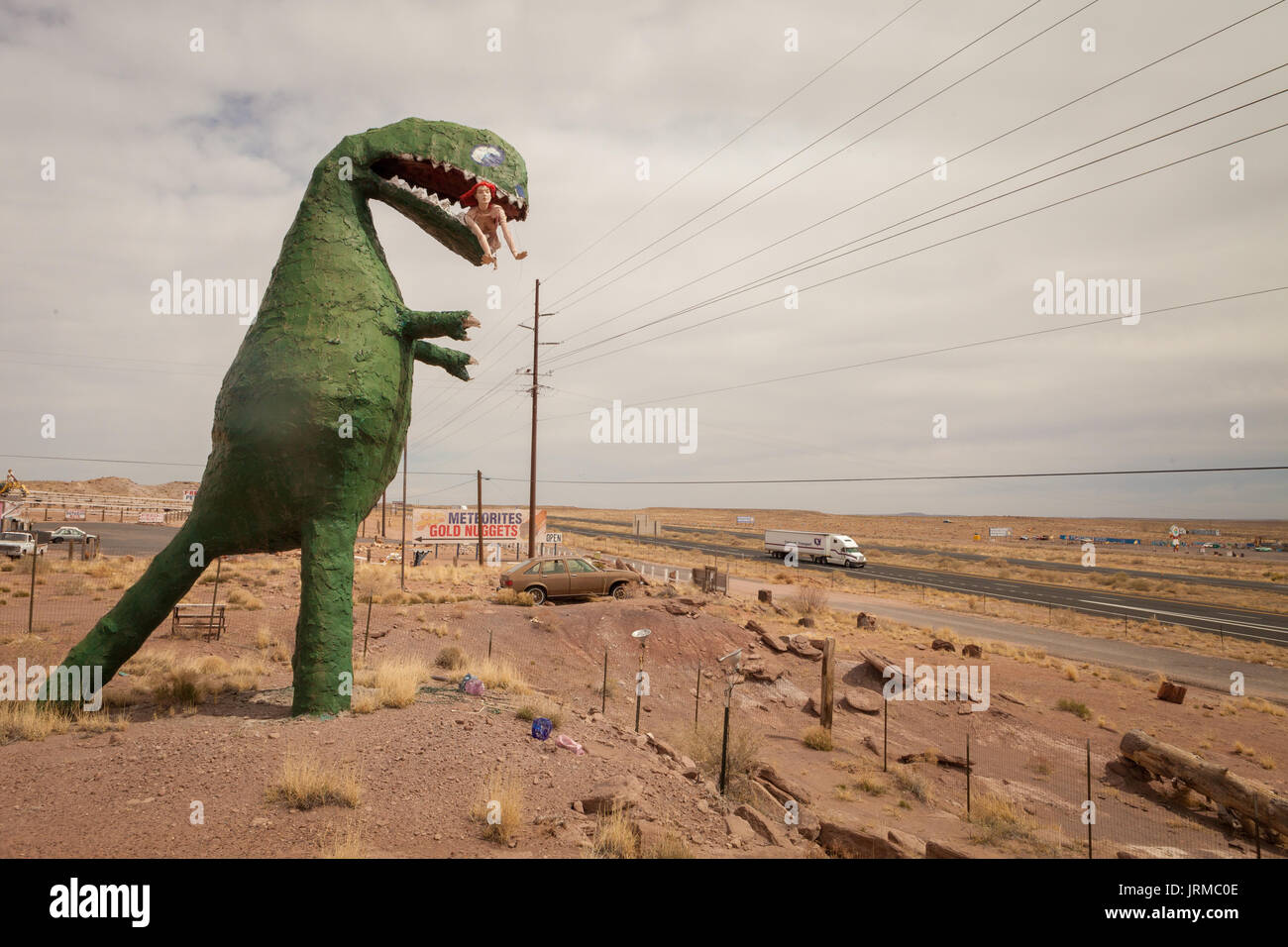 Dinosauro gigante scultura appena fuori della Route 66 in Holbrook, Arizona, creato da Charles Stewart. Foto Stock