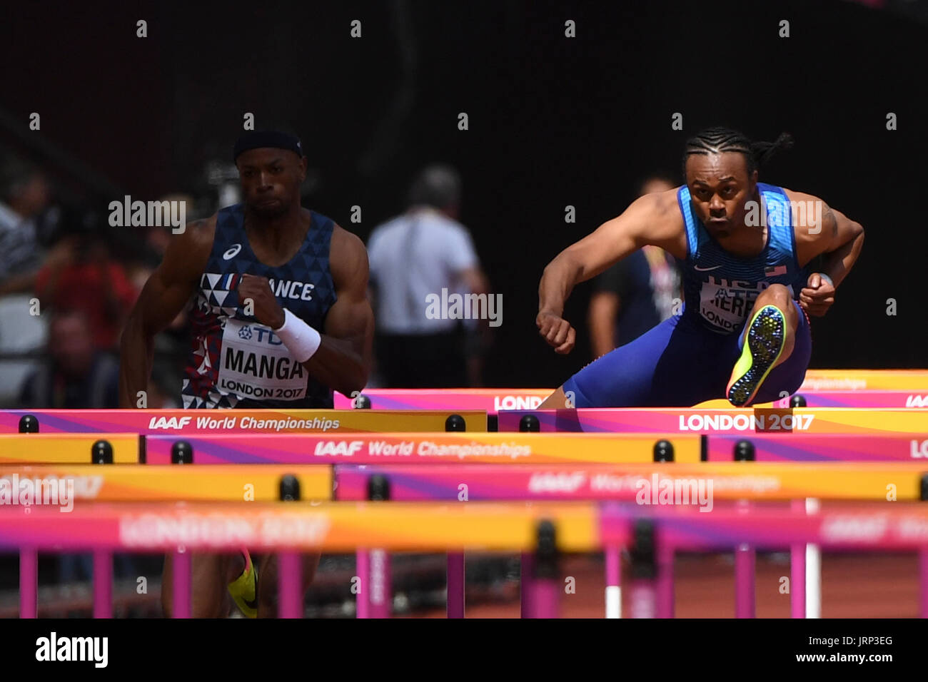 Londra, Regno Unito. Il 6 agosto 2017. Aries Merritt (USA) nella mens 110m Ostacoli Heats presso il London Stadium, il giorno tre della IAAF Campionati del Mondo London 2017. Credito: Stephen Chung / Alamy Live News Foto Stock