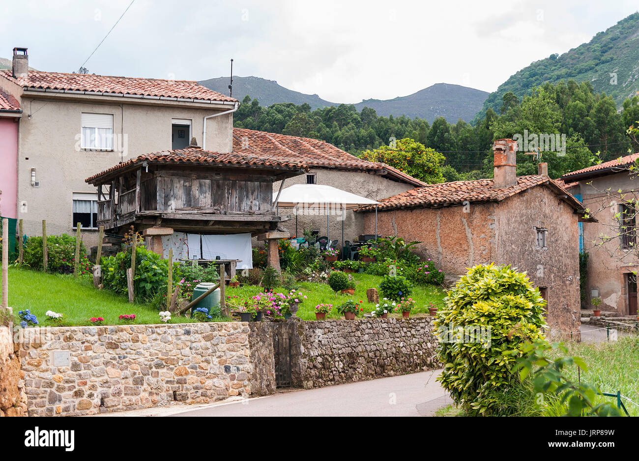 Hórreo de madera. Asturias. España. Foto Stock