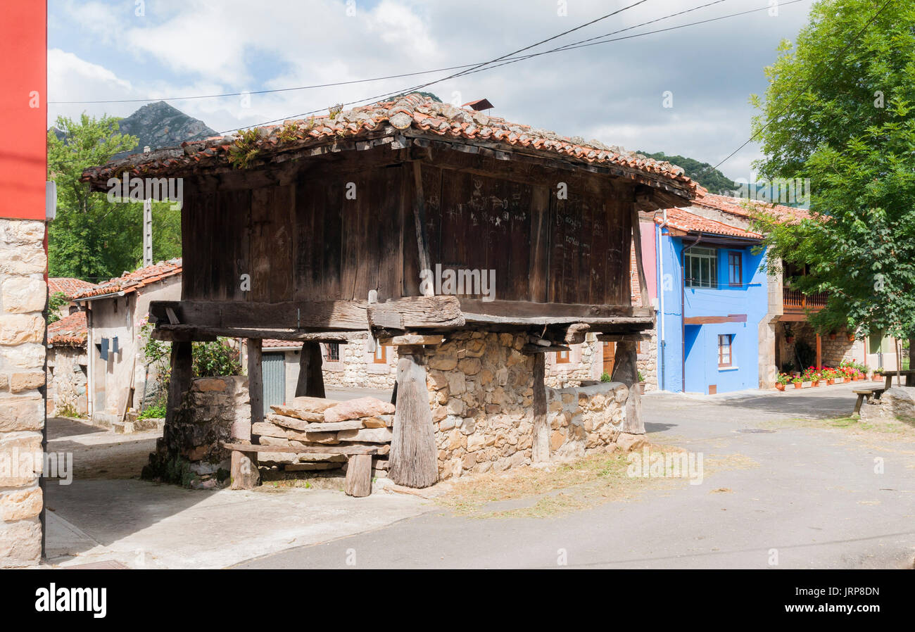 Hórreo de madera. Asturias. España. Foto Stock