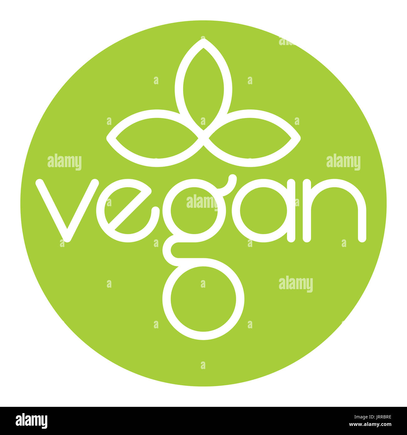 Vettore vegano logo, icone, etichette o package design personalizzato con la tipografia disegnato e forme di lamina contenuta nel cerchio verde forma. Foto Stock