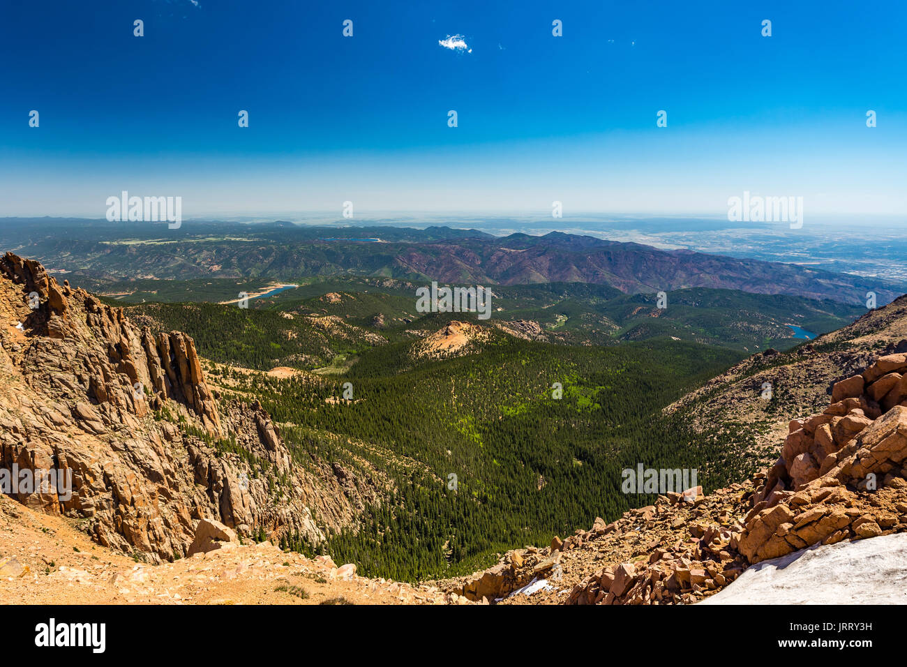 Pikes Peak è la vetta più alta del fronte meridionale gamma delle Montagne Rocciose. L'ultra-fourteener prominente si trova in Pike National Forest Foto Stock