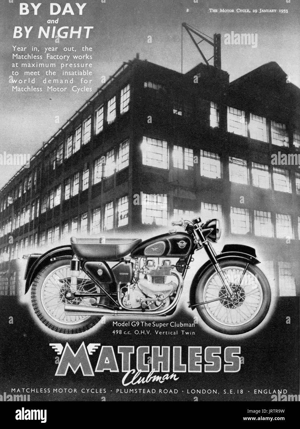 Inimitabile Super Clubman G9 motociclo annuncio 1953 Foto Stock