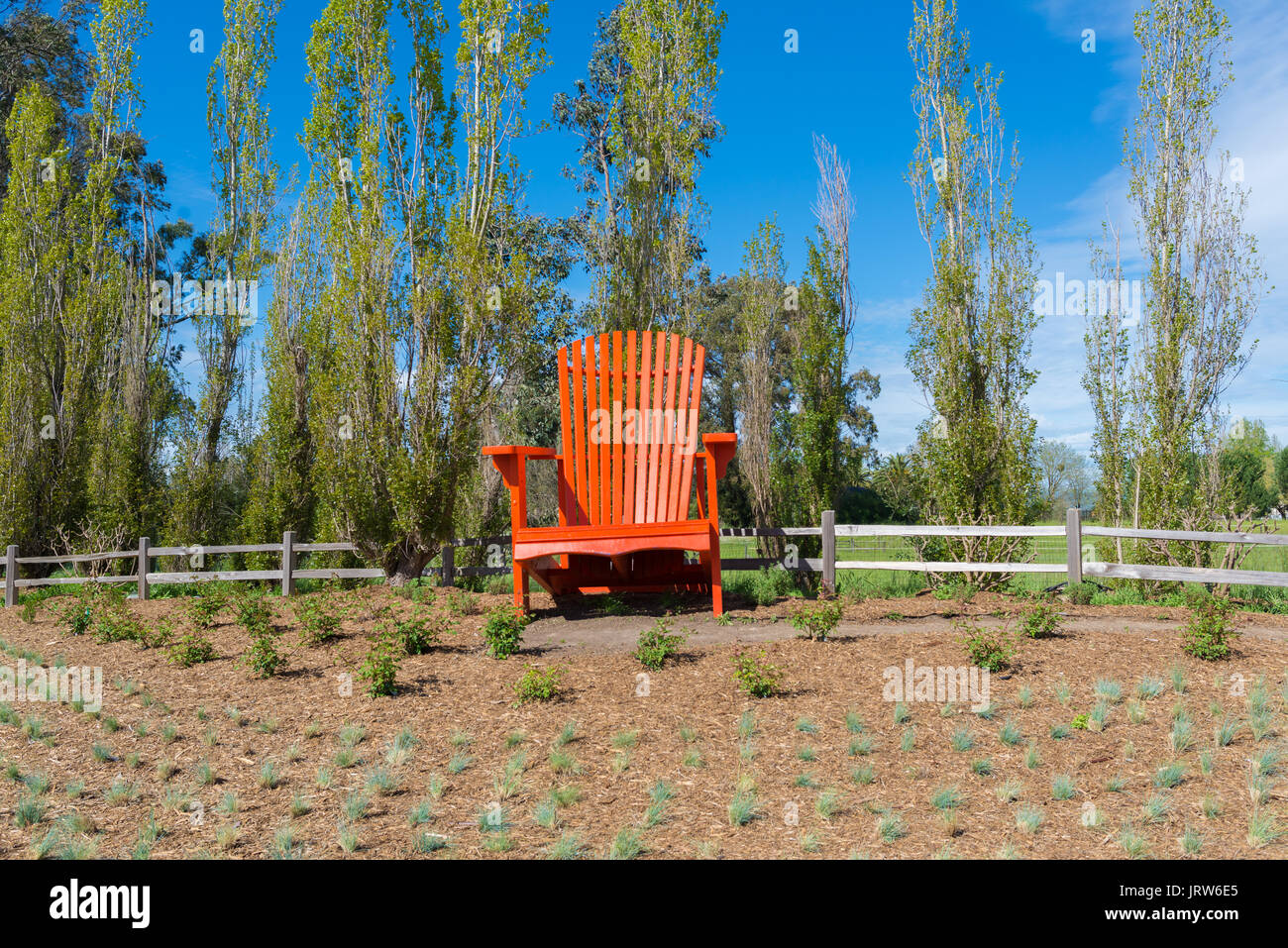 Gigante rosso sedia in campagna, Napa, CA Foto Stock