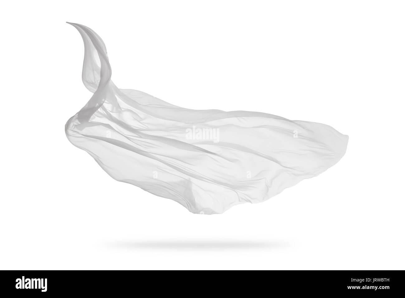 Liscio bianco elegante stoffa trasparente separati su sfondo bianco. La consistenza del tessuto di volo. Molto immagine ad alta risoluzione Foto Stock