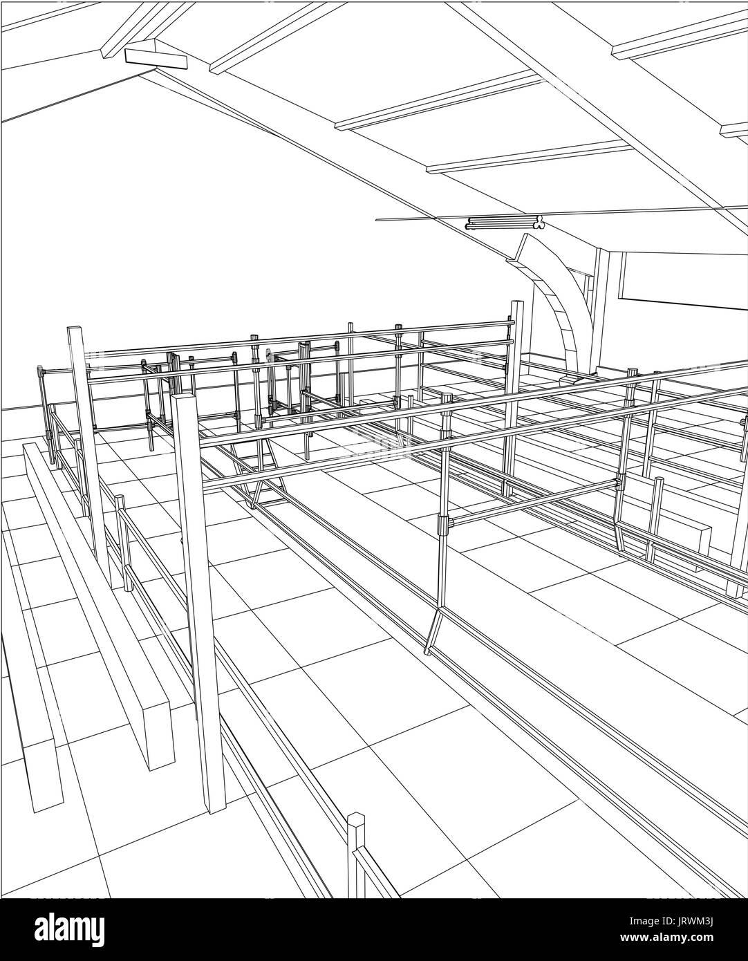 Abstract Construzioni industriale indoor. Illustrazione di tastatura di 3d Illustrazione Vettoriale