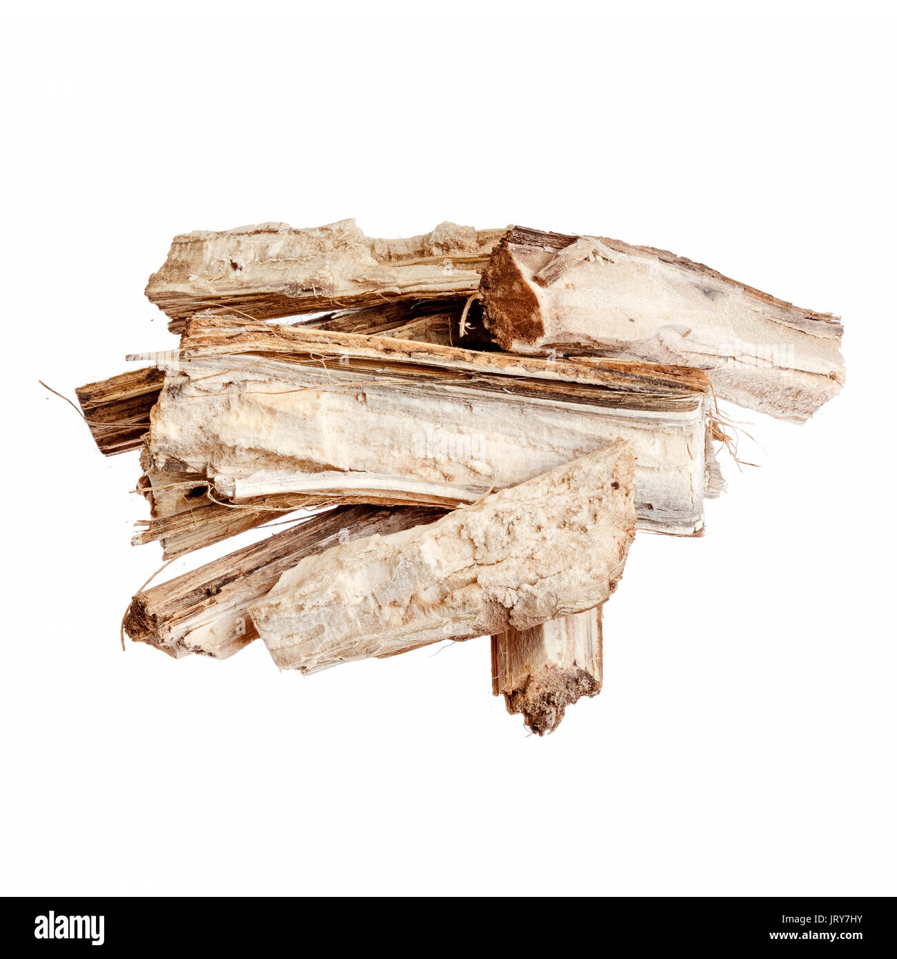 Bardana secco per uso medico. Isolato su bianco. Foto Stock