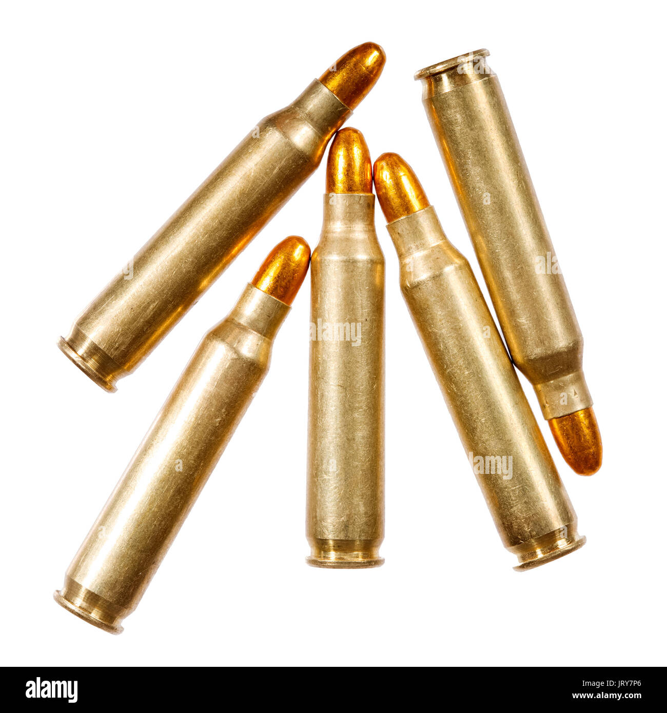 I proiettili di fucile su uno sfondo bianco. Foto Stock
