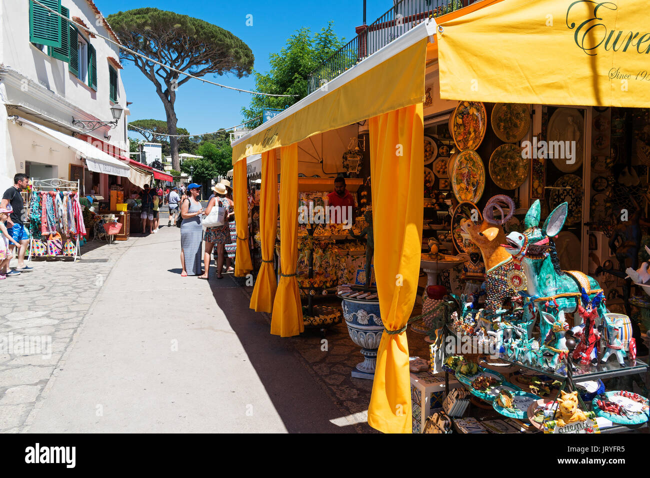Dono turistico mercato di stallo, street, Anacapri Capri, Italia. Foto Stock