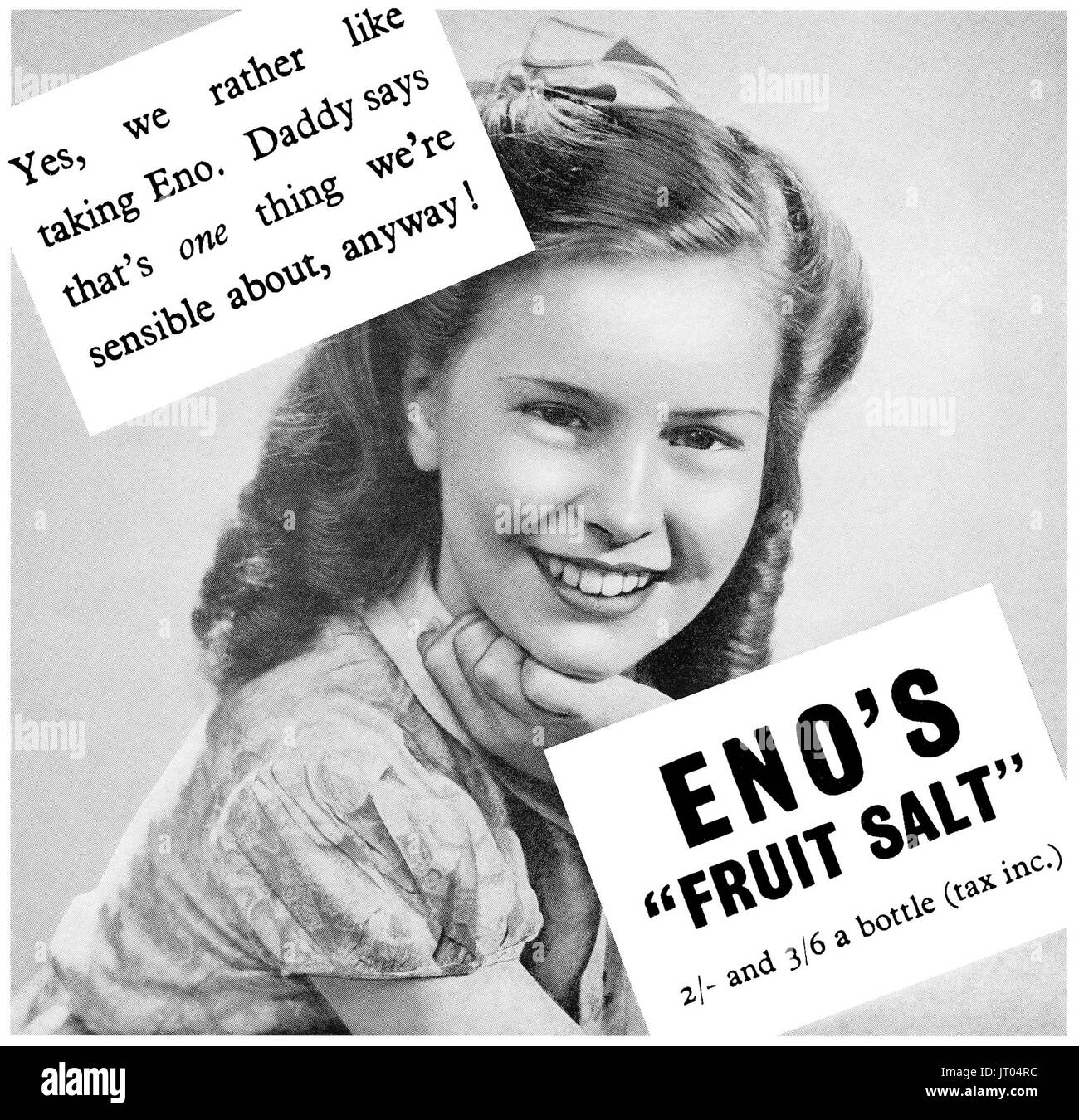1946 British pubblicità per Eno di frutta sale salute bere. Foto Stock