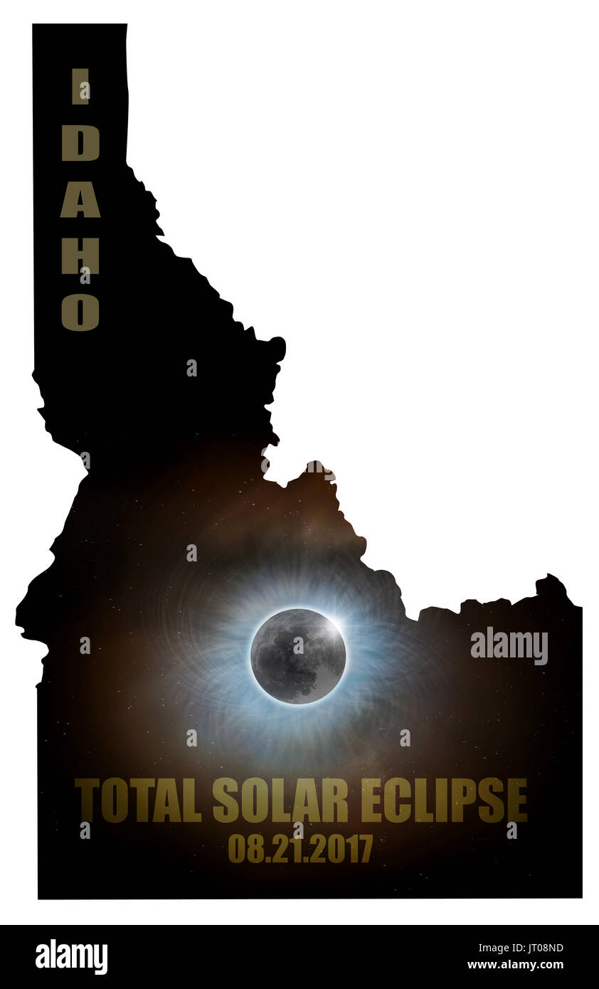 Eclisse Solare Totale Sole Luna stelle Corona in Idaho membro Mappa contorno Foto Stock