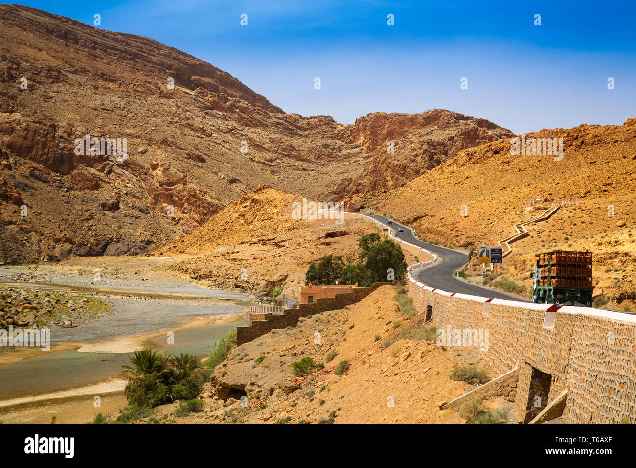 Paesaggio Ziz Valley, Ziz fiume. Regione Tafilalet. Il Marocco, Maghreb Nord Africa Foto Stock