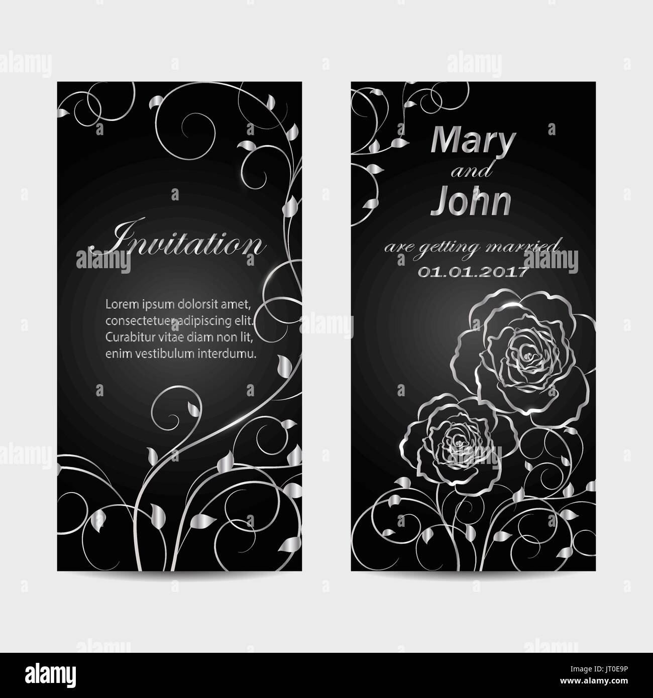 Set di invito a nozze carte design. Illustrazione Vettoriale