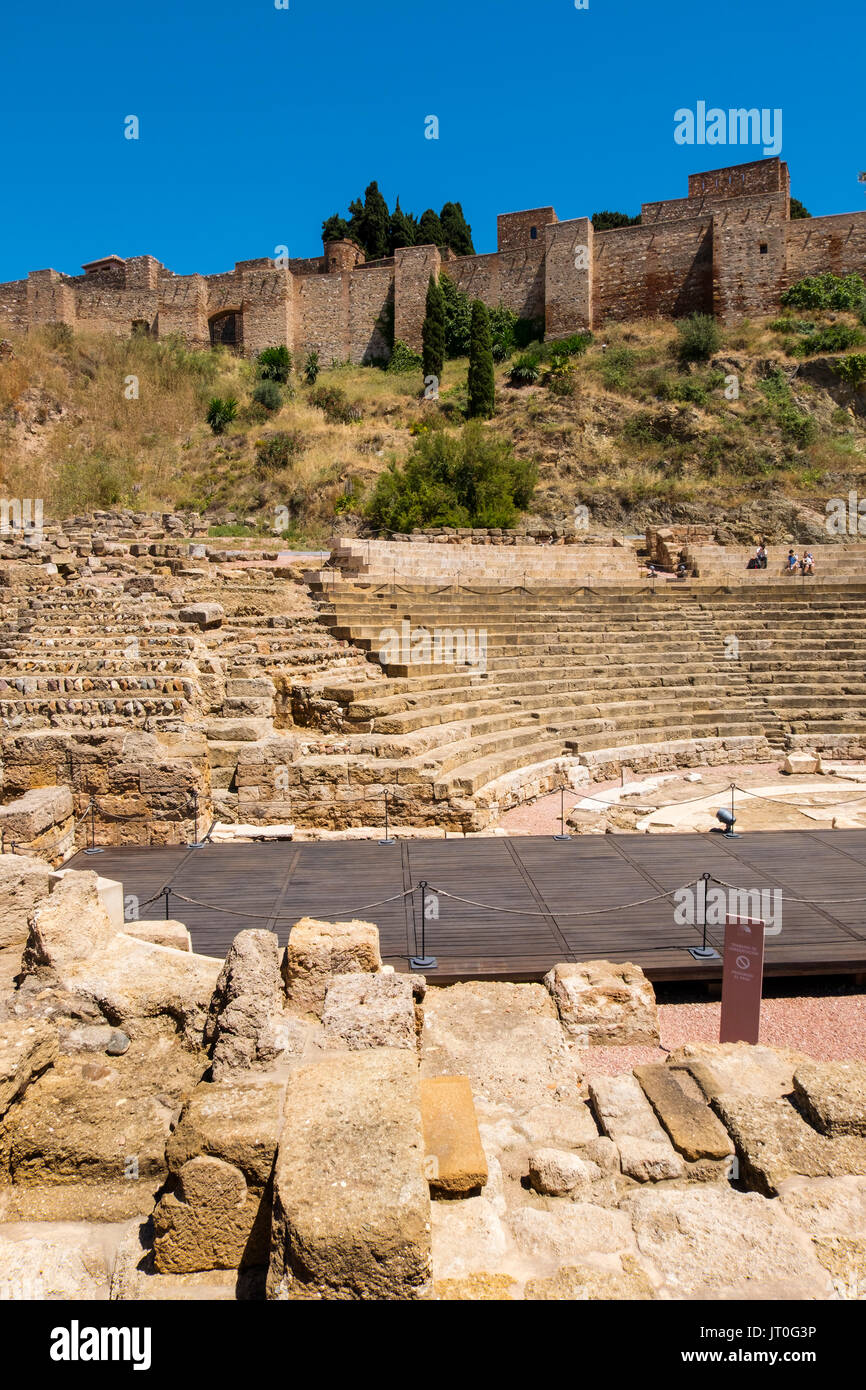 Alcazaba e teatro romano, Malaga, Costa del Sol. Andalusia, Spagna del Sud Europa Foto Stock