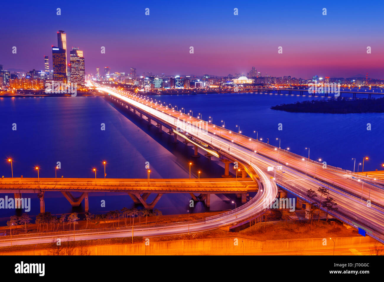 Mapo bridge e il paesaggio urbano di Seul in Corea. Foto Stock