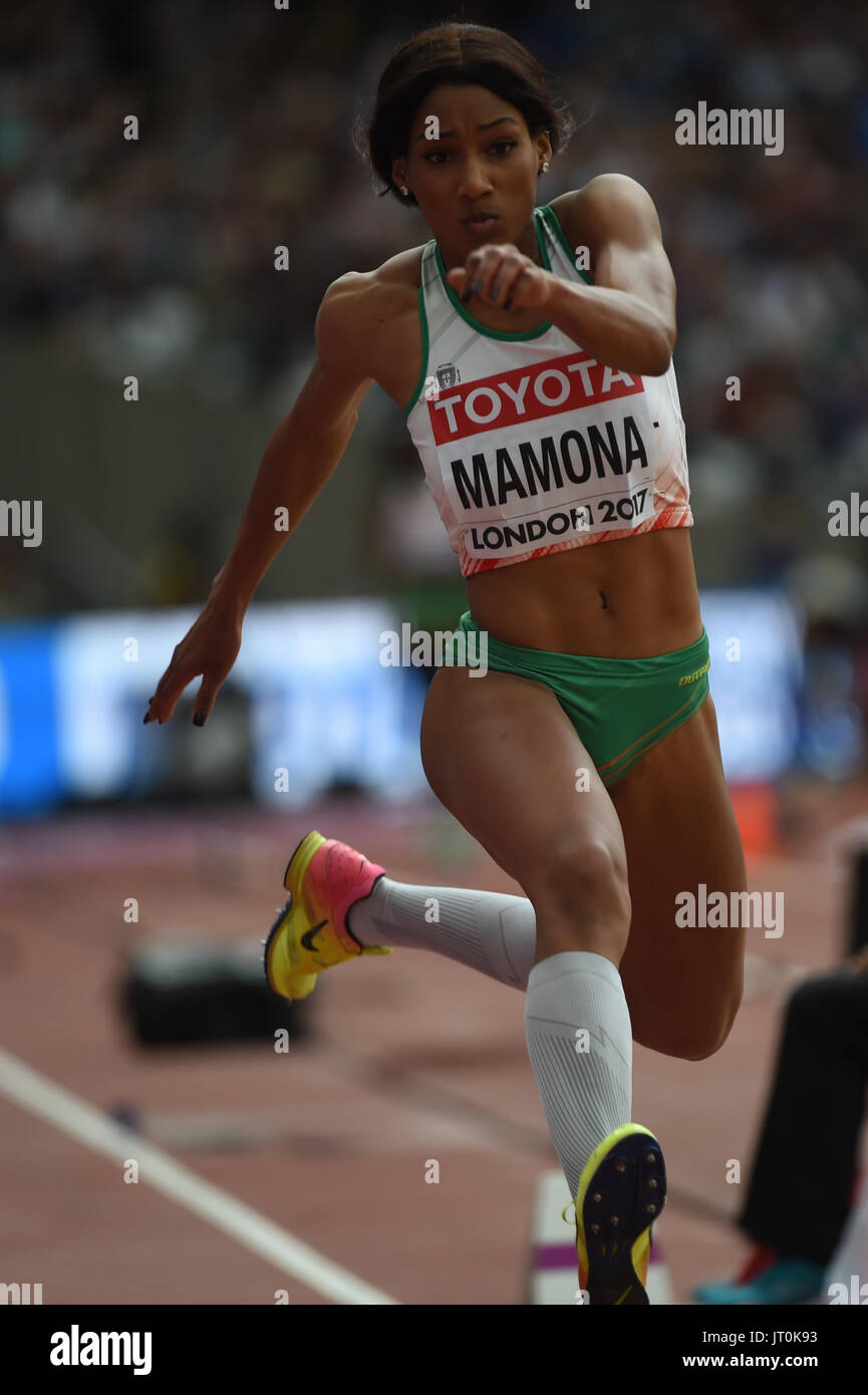 Patrícia MAMONA, Portogallo, al salto triplo calore preliminare a Londra Stadium di Londra il 5 agosto 2017 a 2017 IAAF Campionati del Mondo di atletica leggera. Foto Stock