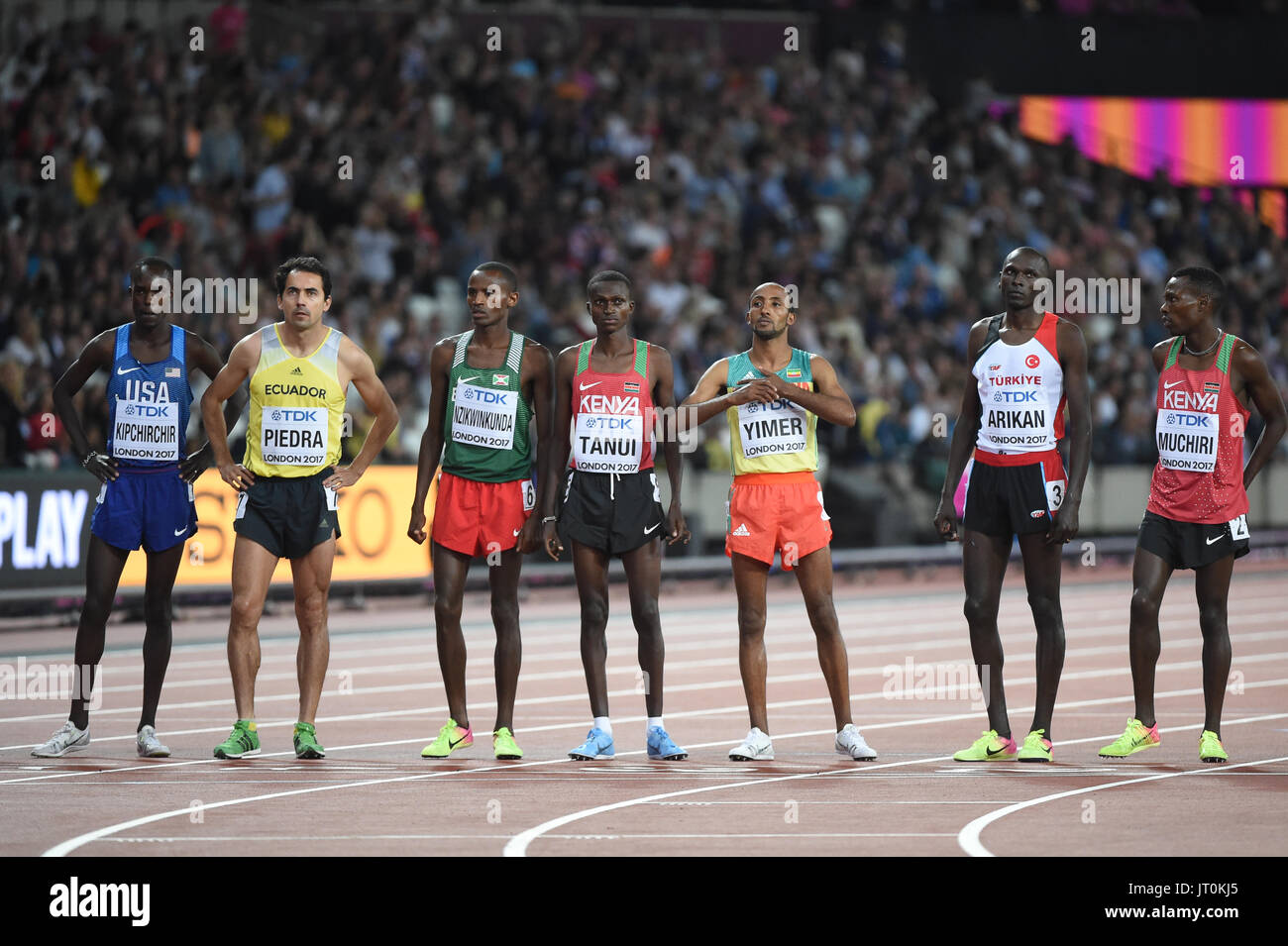 Prima di iniziare a 10000 finale allo stadio di Londra a Londra il 4 agosto 2017 a 2017 IAAF Campionati del Mondo di atletica leggera. Foto Stock