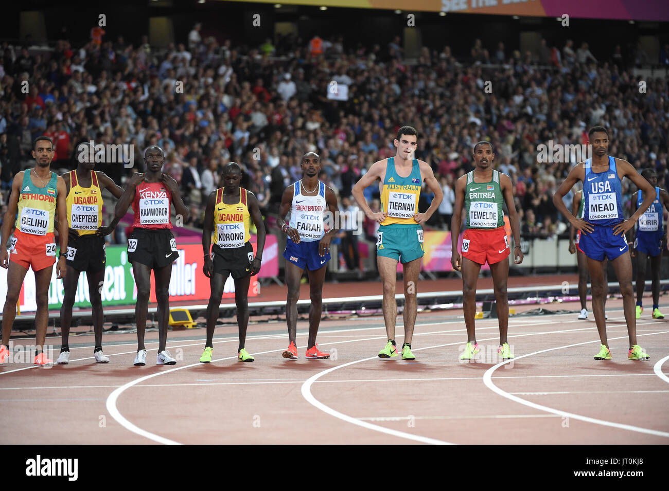 Prima di iniziare a 10000 finale allo stadio di Londra a Londra il 4 agosto 2017 a 2017 IAAF Campionati del Mondo di atletica leggera. Foto Stock