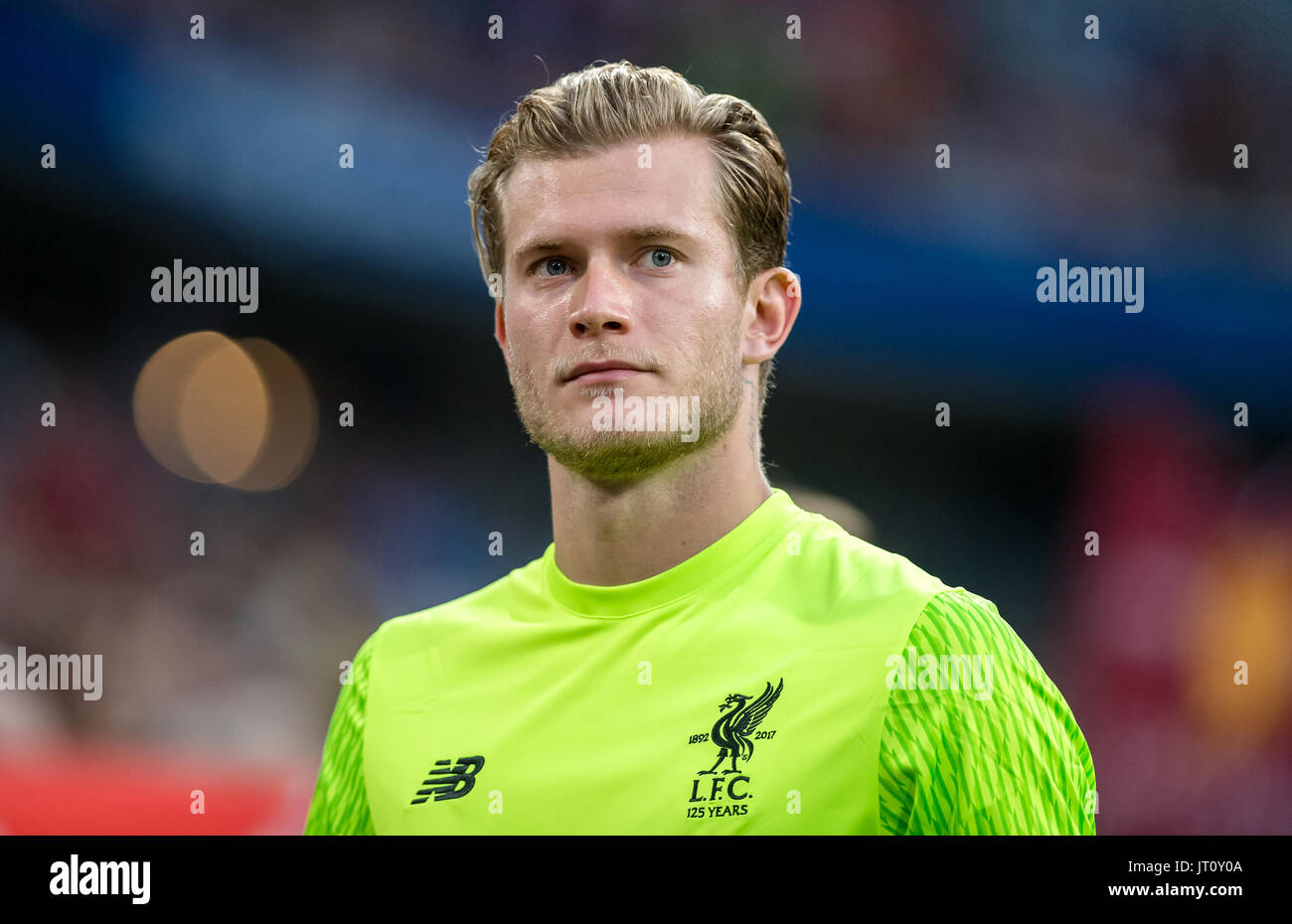 Monaco di Baviera, Germania. 02Aug, 2017. Liverpool il portiere Loris Karius durante la Audi Cup 2017 partita di calcio tra FC Liverpool e Atletico Madrid di Allianz Arena di Monaco di Baviera, Germania, 02 agosto 2017. · Nessun filo servizio · Foto: Thomas Eisenhuth/dpa-Zentralbild/ZB/dpa/Alamy Live News Foto Stock