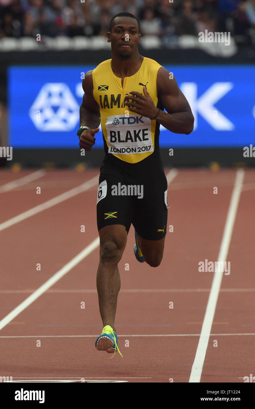 Londra, Regno Unito. Il 7 agosto, 2017. Yohan Blake, Giamaica, durante 200 meter riscalda a Londra il 7 agosto 2017 a 2017 IAAF Campionati del Mondo di atletica leggera. Credito: Ulrik Pedersen/Alamy Live News Foto Stock