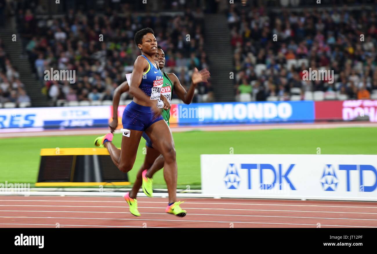 Londra, Regno Unito. Il 7 agosto, 2017. Phyllis Francesco (USA) conduce Kabange MUPOPO () ZAM in womens 400m semi-finale. IAAF mondiale di atletica. London Olympic Stadium. Queen Elizabeth Olympic Park. Stratford. Londra. Regno Unito. 07/08/2017. Credito: Sport In immagini/Alamy Live News Foto Stock