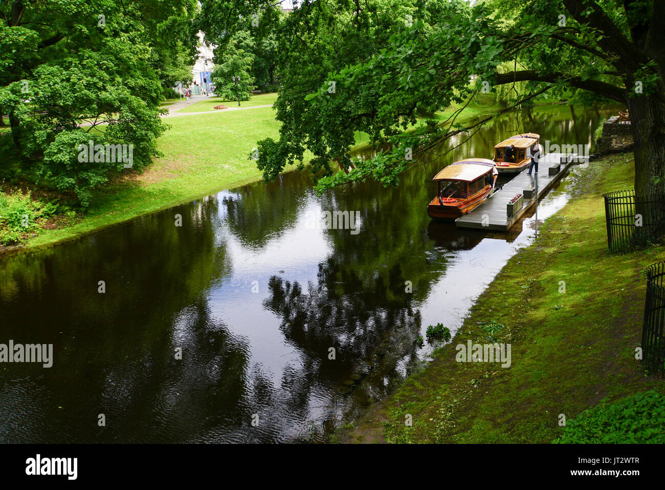 In legno antico canal boat, Riga, Lettonia Foto Stock