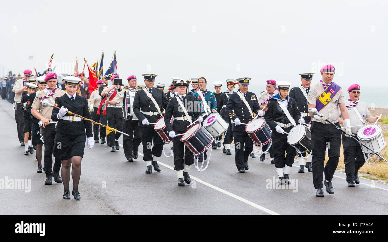 NTC (formazione nautico Corps) Marching Band militare al 2017 le Forze Armate evento della durata di un giorno in Littlehampton, West Sussex, in Inghilterra, Regno Unito. Foto Stock