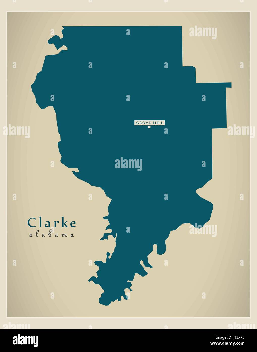 Mappa moderno - Clarke Alabama county USA illustrazione Illustrazione Vettoriale