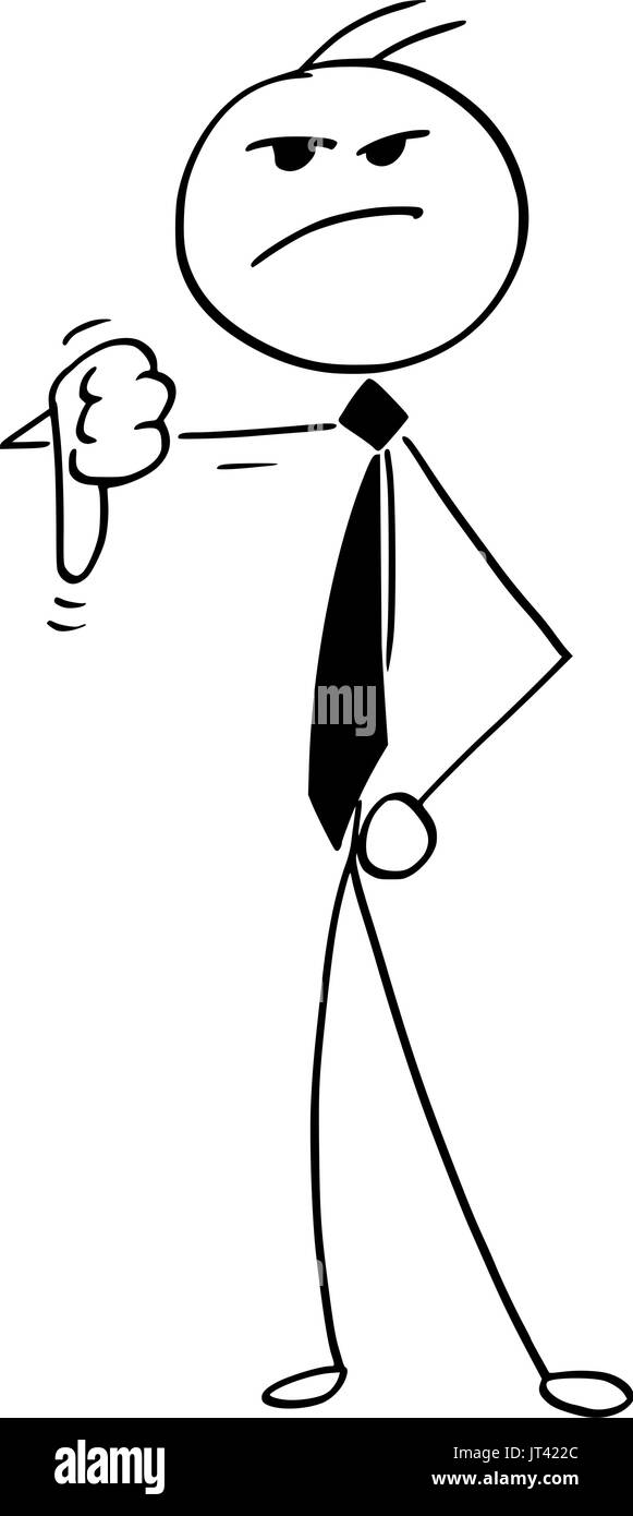 Illustrazione del fumetto di angry stick uomo imprenditore, manager,commesso o politico in posa con il pollice verso il basso gesto Illustrazione Vettoriale