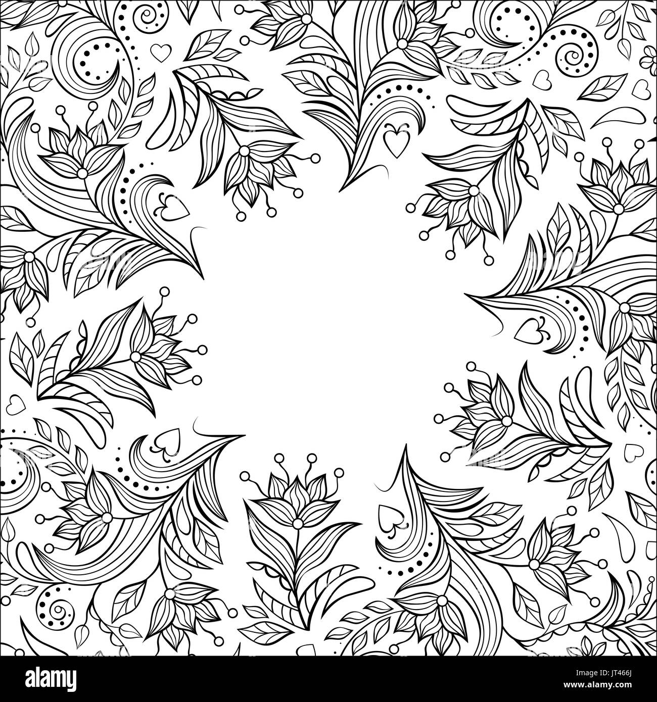 Carta con disegnati a mano Fiori su fondo bianco. Pagina da colorare per bambini e adulti. Illustrazione Vettoriale. Illustrazione Vettoriale