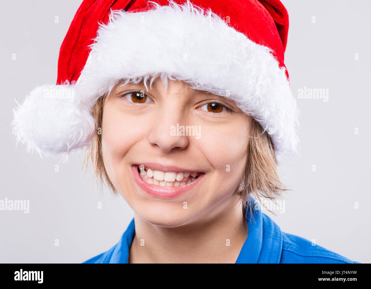 Bambina in santa hat Foto Stock