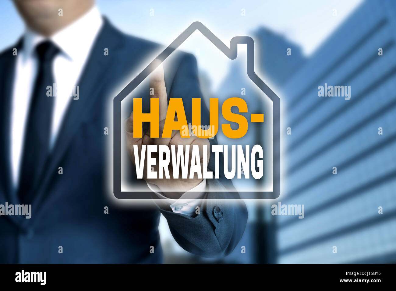 Hausverwaltung (in casa tedesca management) il touchscreen è azionato da parte dell'imprenditore. Foto Stock