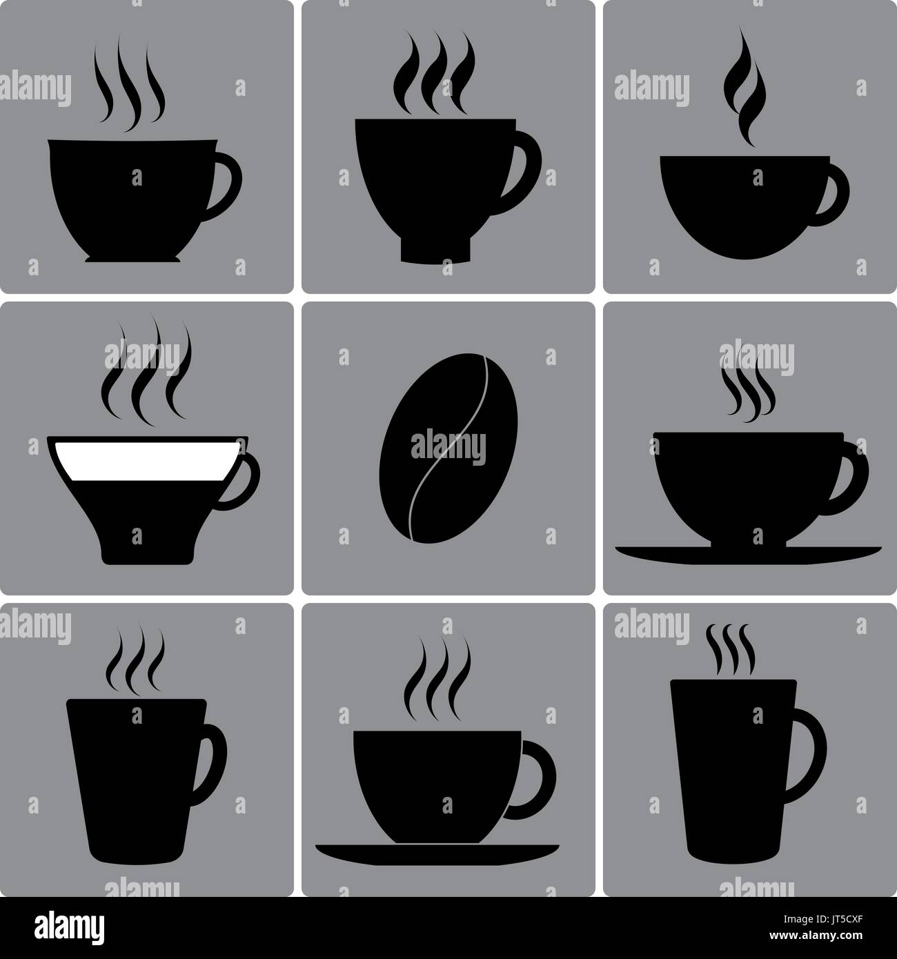 Tipi di tazze, piatti, bicchieri. Tazza da caffè, tè, latte, cocktail  americano espresso kofe grano nero icone vettoriali cup Immagine e  Vettoriale - Alamy