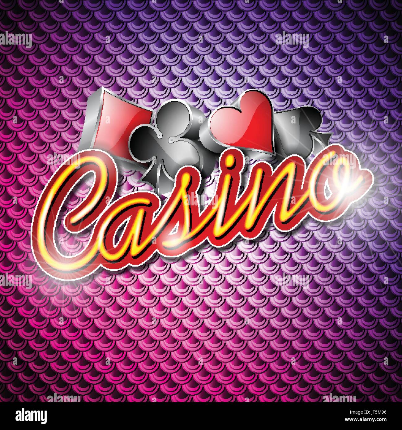 Illustrazione Vettoriale su un tema di casinò con simboli di poker e brillanti testi sul modello astratto dello sfondo. EPS 10 design Illustrazione Vettoriale