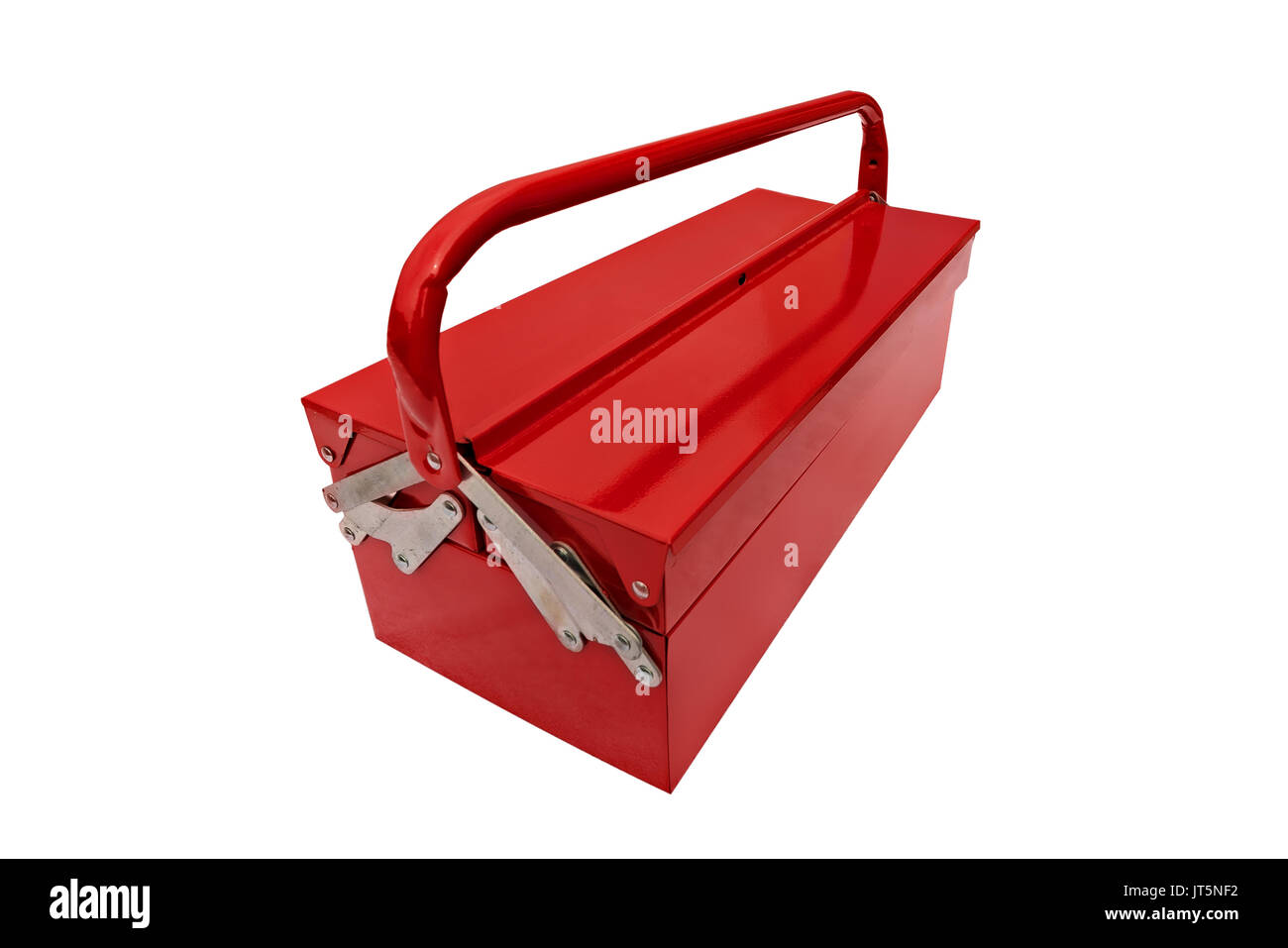 Rosso metallico chiuso toolbox iconica su sfondo bianco Foto Stock